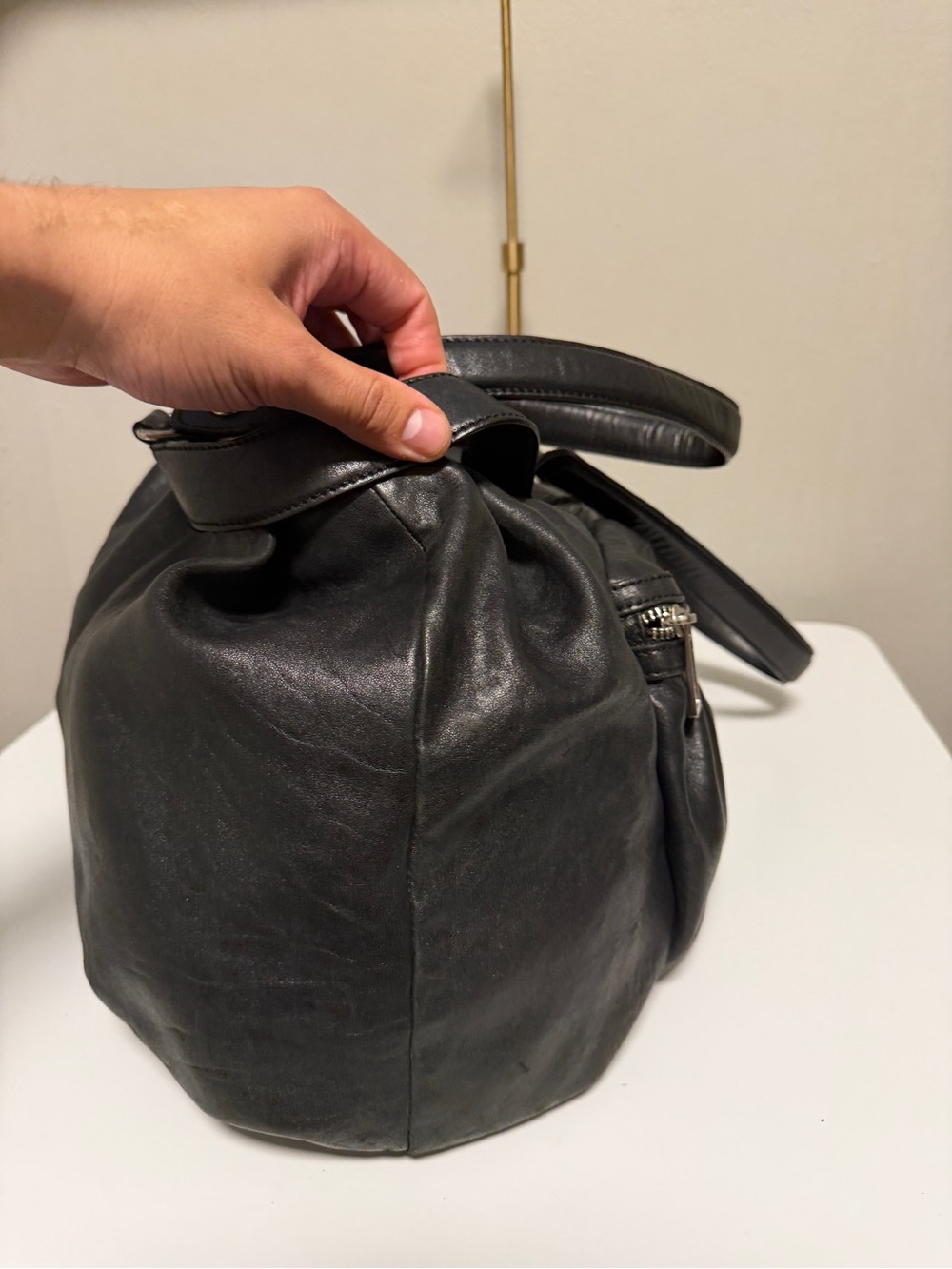 L.A.M.B. Gwen Stefani Black Leather Hobo Bag Shoulder Purse Vintage Cargo Pocket - Picture 2 of 14